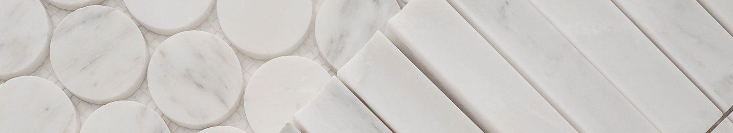 casablanca carrara marble tile in penny and subway sizes