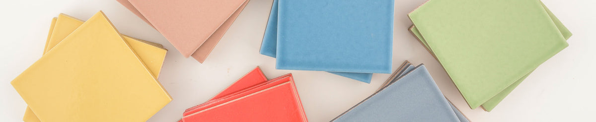 square ceramic tile in yellow, red, blue, and green stacks