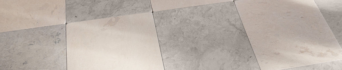 grey limestone checkerboard flooring