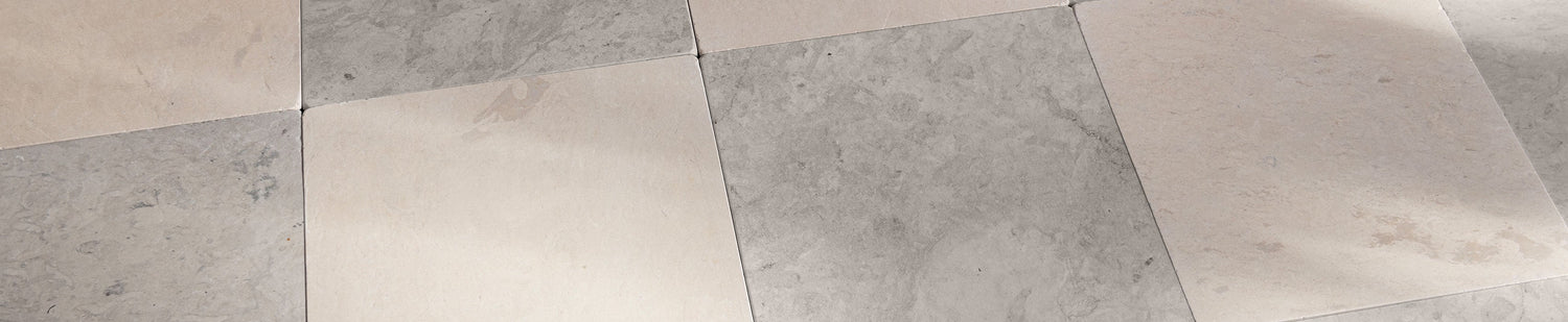 grey limestone checkerboard flooring