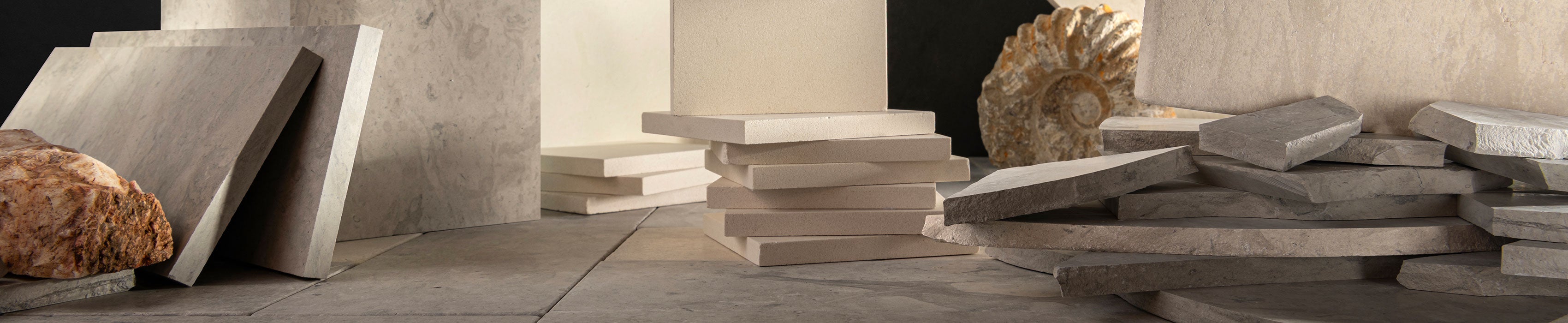 limestone tile in different sizes stacked