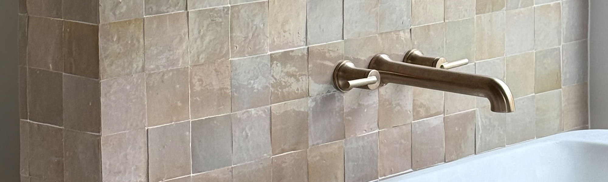 beige square zellige tile in shower