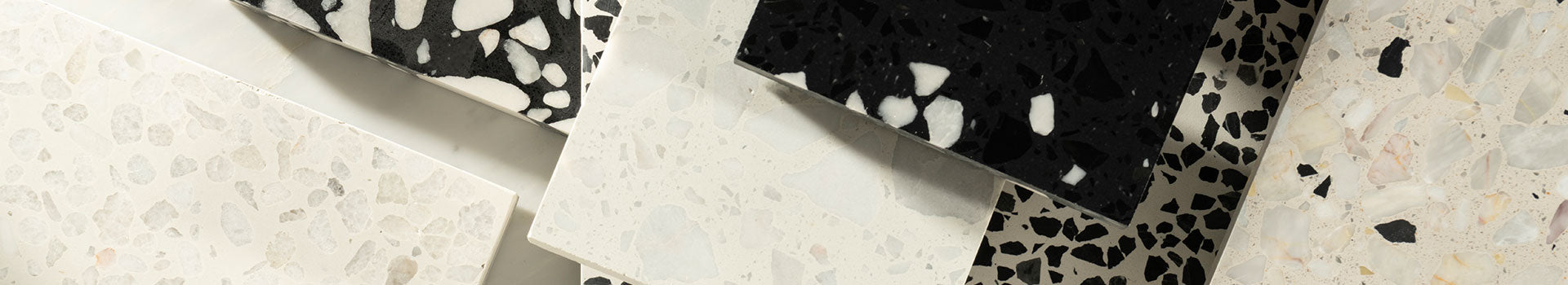 Black and white terrazzo tile