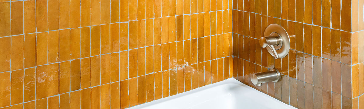 yellow rectangle zellige tile in shower