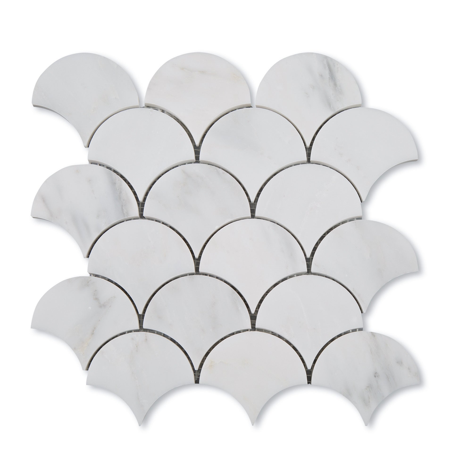 Sample: Casablanca Carrara Fish Scale Mosaic Marble Tile | Honed-Sample-Sample-Riad Tile