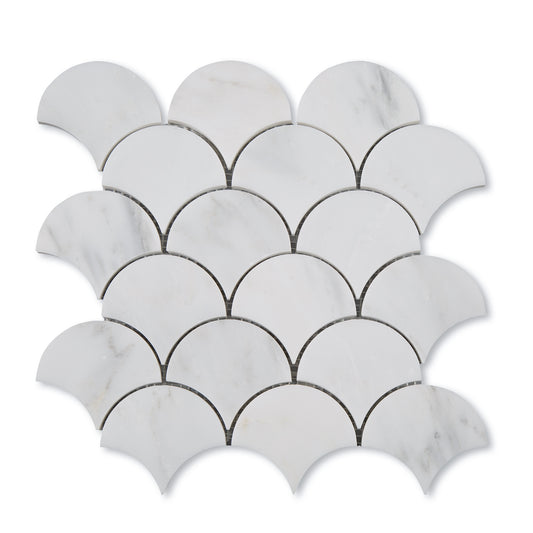 Sample: Casablanca Carrara Fish Scale Mosaic Marble Tile | Honed-Sample-Sample-Riad Tile