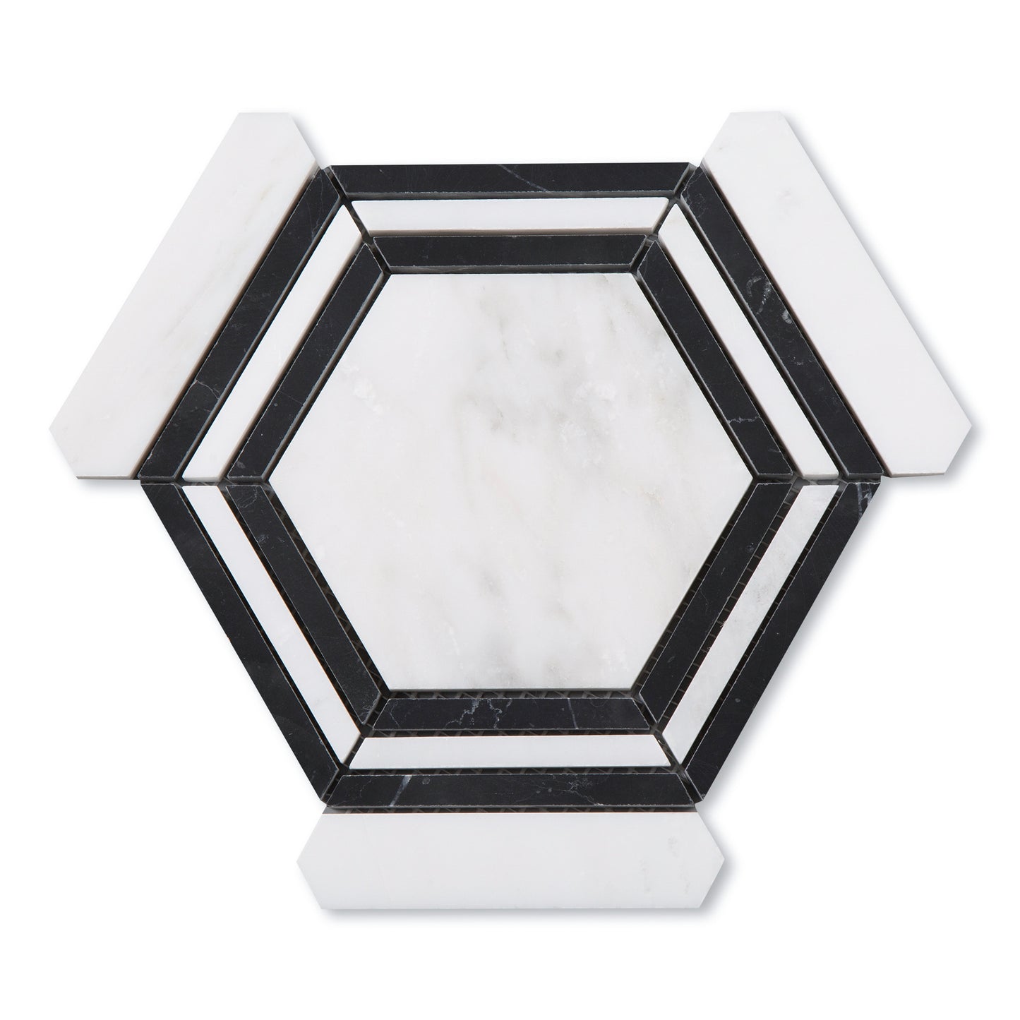 Casablanca Carrara & Nero Marquina Large Hex Mosaic Marble Tile | Honed-Main Inventory-All Products,Natural Stone-Riad Tile