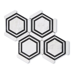 Casablanca Carrara & Nero Marquina Large Hex Mosaic Marble Tile | Honed