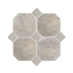 Octagon Akal Light 12x12 & Akal Light 4x4 Tumbled & Honed Moroccan Limestone – Checkerboard Bundle