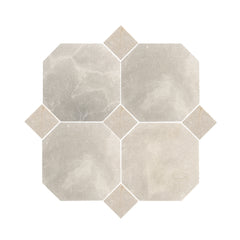 Octagon Azru Grey 12x12 & Azru Sand 4x4 Tumbled & Honed Moroccan Limestone - Checkerboard Bundle