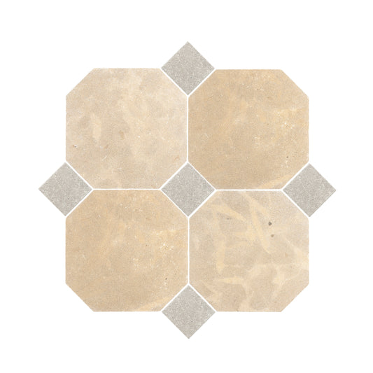 Octagon Azru Sand 12x12 & Azru Grey 4x4 Tumbled & Honed Moroccan Limestone - Checkerboard Bundle-Main Inventory-All Products,Checkerboard,Natural Stone,Octagon-Riad Tile