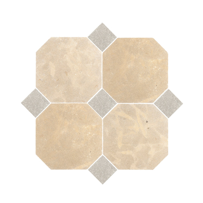 Octagon Azru Sand 12x12 & Azru Grey 4x4 Tumbled & Honed Moroccan Limestone - Checkerboard Bundle-Main Inventory-All Products,Checkerboard,Natural Stone,Octagon-Riad Tile