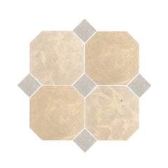 Octagon Azru Sand 12x12 & Azru Grey 4x4 Tumbled & Honed Moroccan Limestone - Checkerboard Bundle