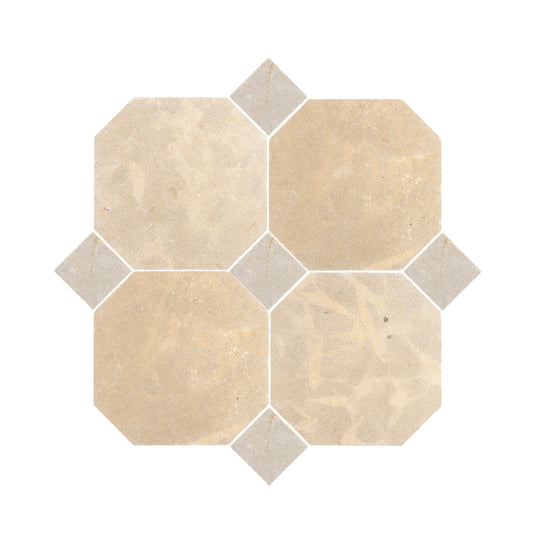 QA | Octagon Azru Sand 12x12 & Azru Sand 4x4 Tumbled & Honed Moroccan Limestone - Checkerboard Bundle-Main Inventory-All Products,Checkerboard,Natural Stone,Octagon,QA-Riad Tile