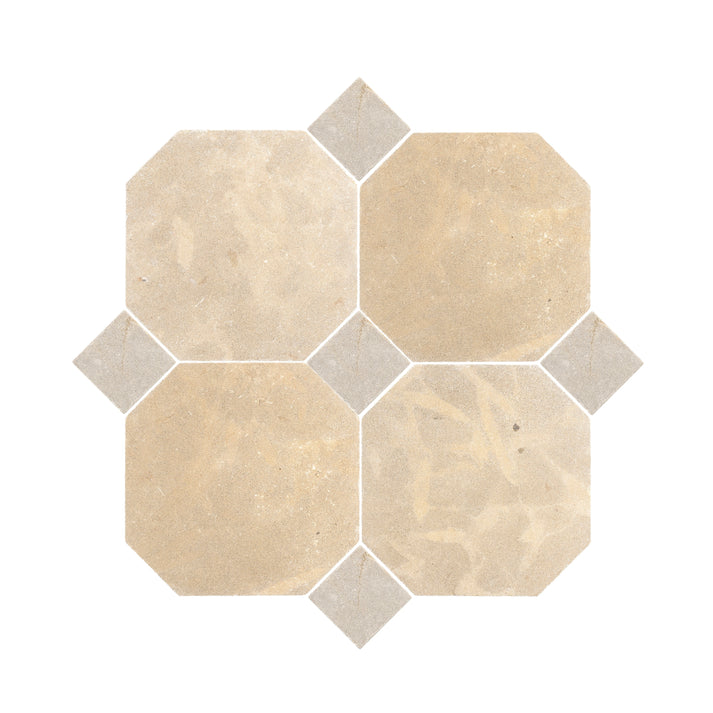 QA | Octagon Azru Sand 12x12 & Azru Sand 4x4 Tumbled & Honed Moroccan Limestone - Checkerboard Bundle-Main Inventory-All Products,Checkerboard,Natural Stone,Octagon,QA-Riad Tile