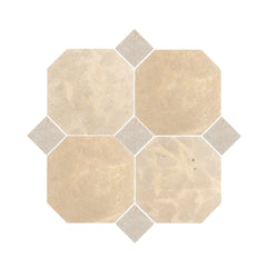 Octagon Azru Sand 12x12 & Azru Sand 4x4 Tumbled & Honed Moroccan Limestone - Checkerboard Bundle