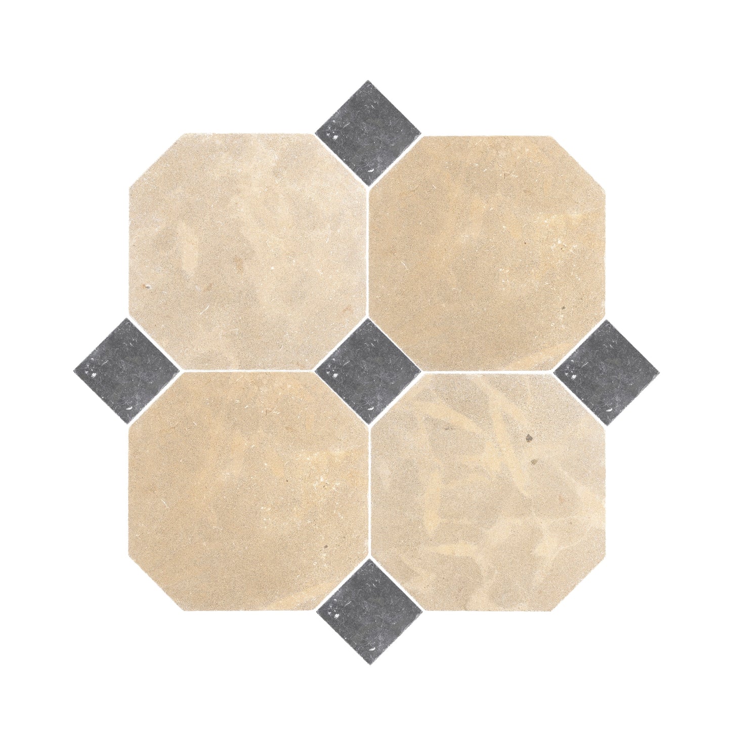 Octagon Azru Sand 12x12 & Cinder 4x4 Tumbled & Honed Moroccan Limestone - Checkerboard Bundle-Main Inventory-All Products,Checkerboard,Natural Stone,Octagon-Riad Tile