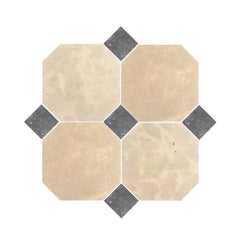 Octagon Azru Sand 12x12 & Cinder 4x4 Tumbled & Honed Moroccan Limestone - Checkerboard Bundle