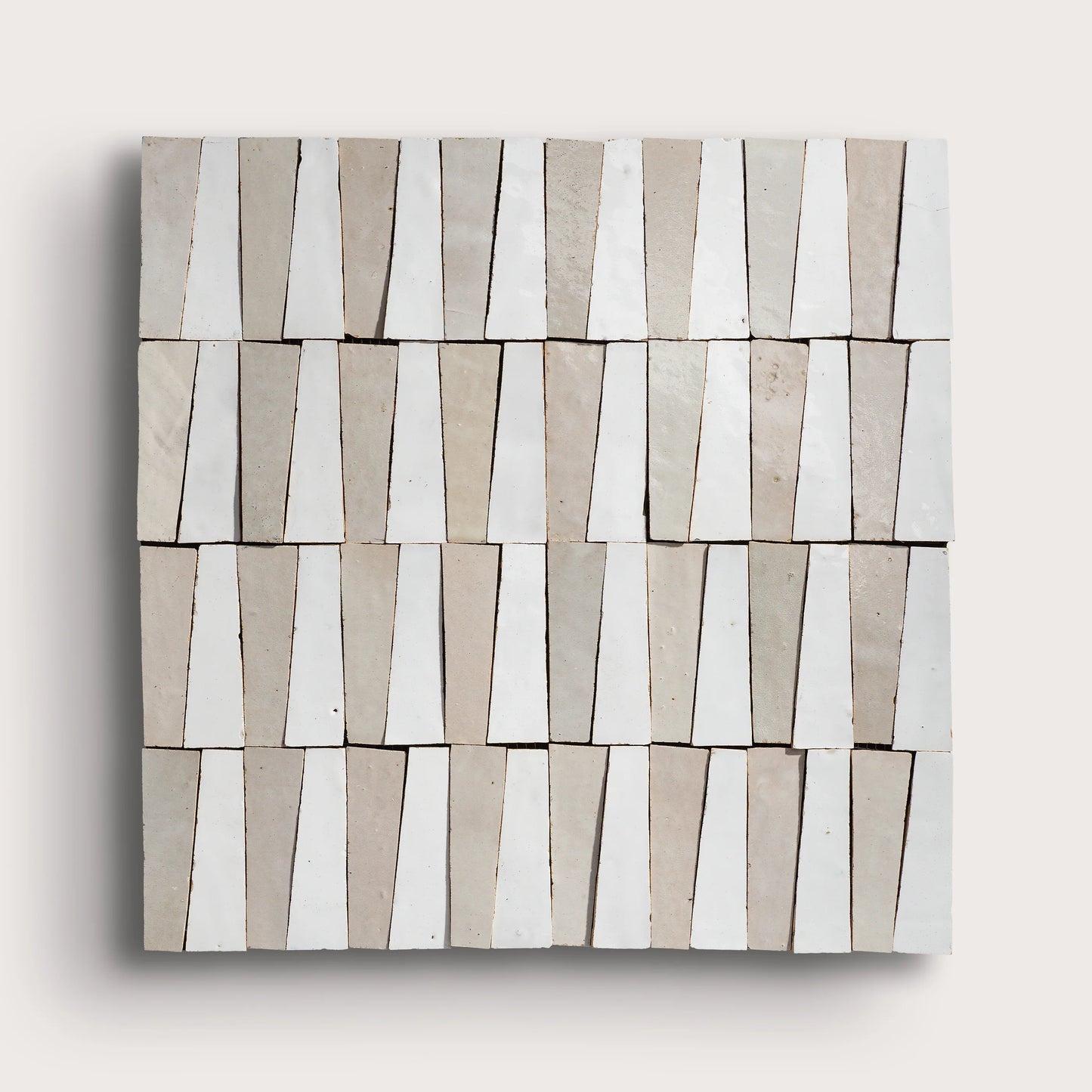 Bright White & Natural White 1x4 Trapezoid Mosaic Zellige Tile