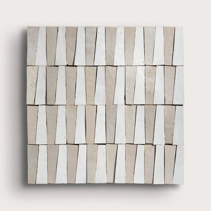 Bright White & Natural White 1x4 Trapezoid Mosaic Zellige Tile