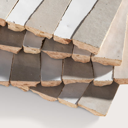 Bright White & Natural White 1x4 Trapezoid Mosaic Zellige Tile