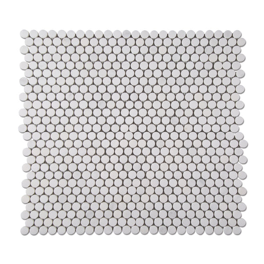 Sample: Casablanca Carrara 1 Inch Penny Round Mosaic Marble Tile | Honed-Sample-Sample-Riad Tile