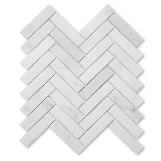 Sample: Casablanca Carrara 1x4 Herringbone Mosaic Marble Tile | Honed-Sample-Sample-Riad Tile