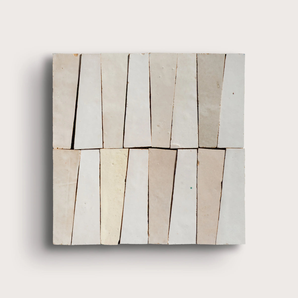 Natural White & Snow White 1x4 Trapezoid Mosaic Zellige Tile Natural White & Snow White 1x4 Trapezoid Mosaic Zellige Tile