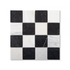 Casablanca Carrara & Nero Marquina 3 Inch Checkerboard Mosaic Marble Tile | Honed