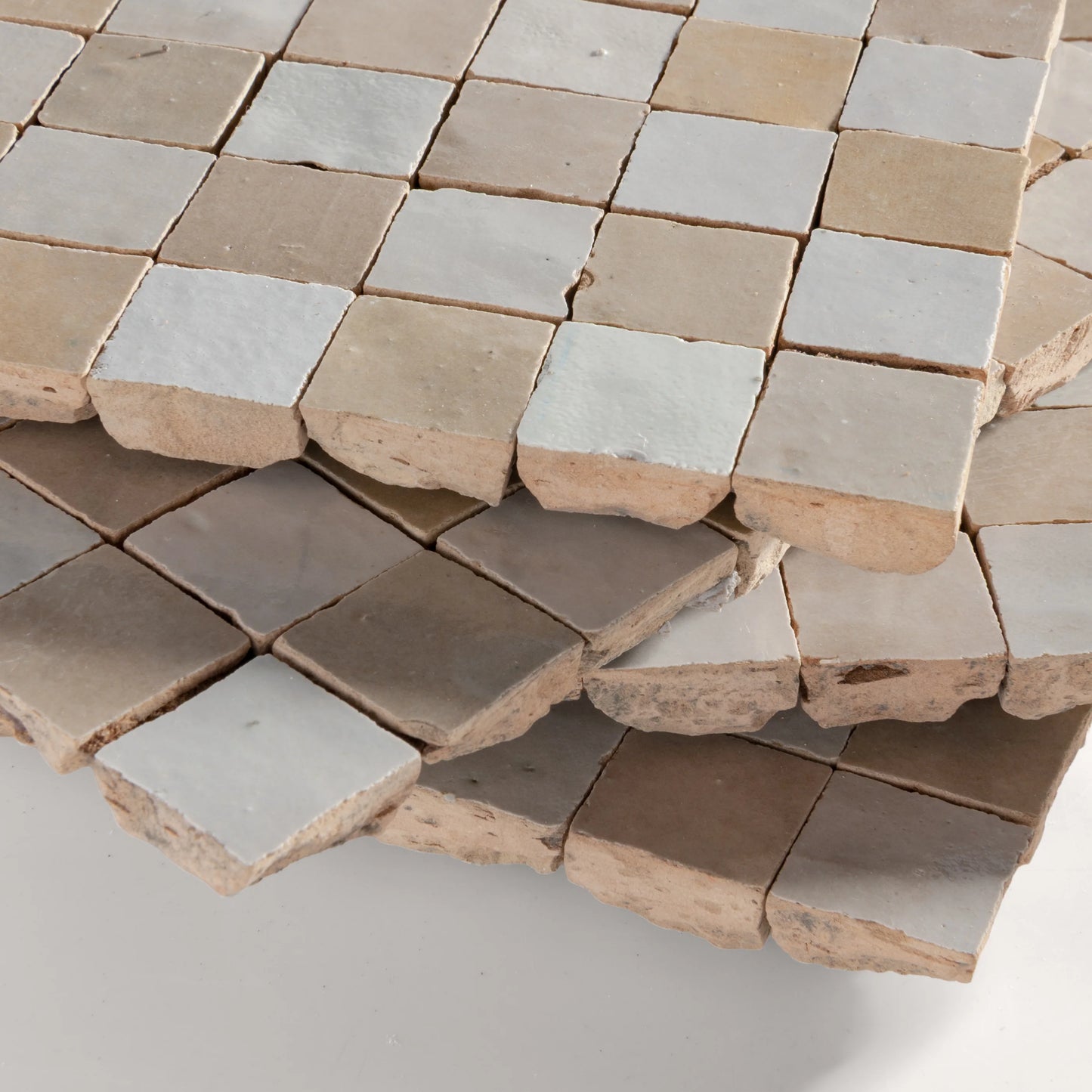 Natural White & Glazed Clay Zellige 1" Checkerboard Mosaic