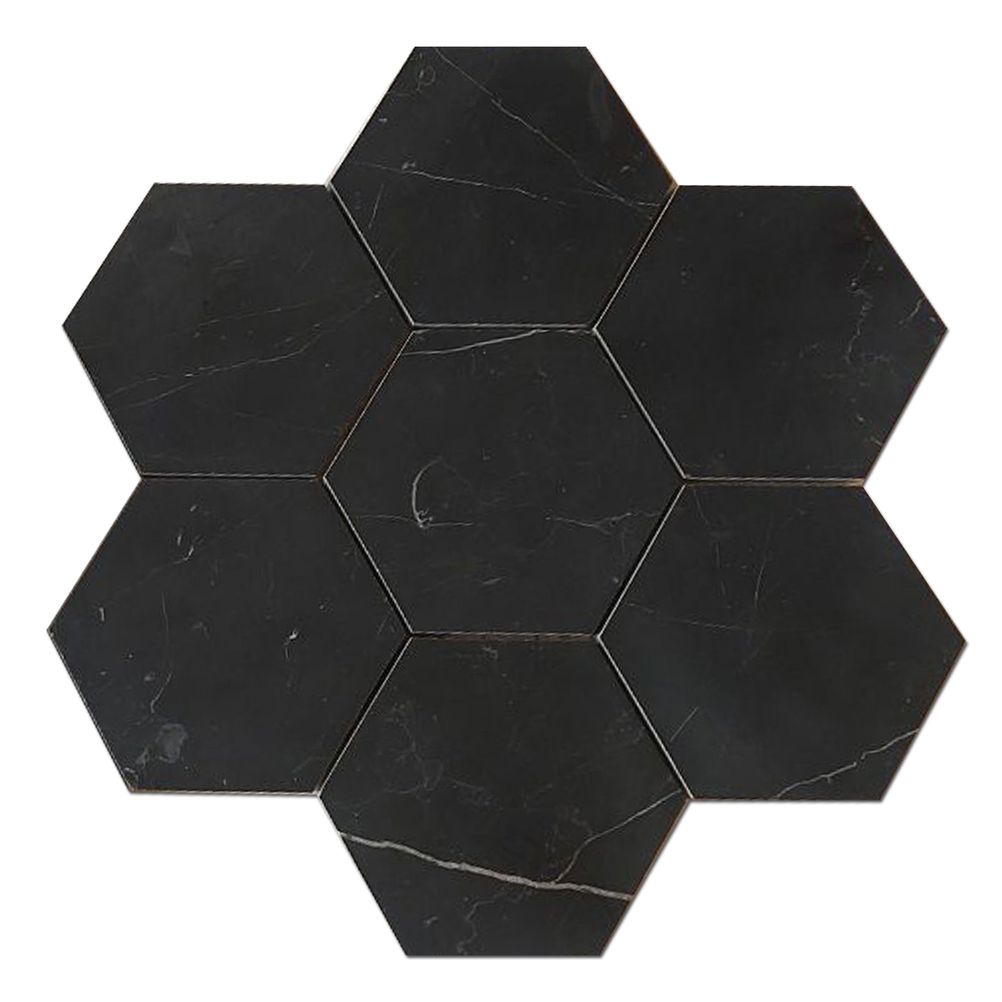 Nero Marquina 5 Inch Hexagon Mosaic Marble Tile | Honed