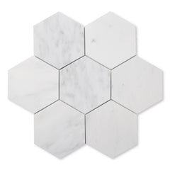 Casablanca Carrara 5 Inch Hexagon Mosaic Marble Tile | Honed