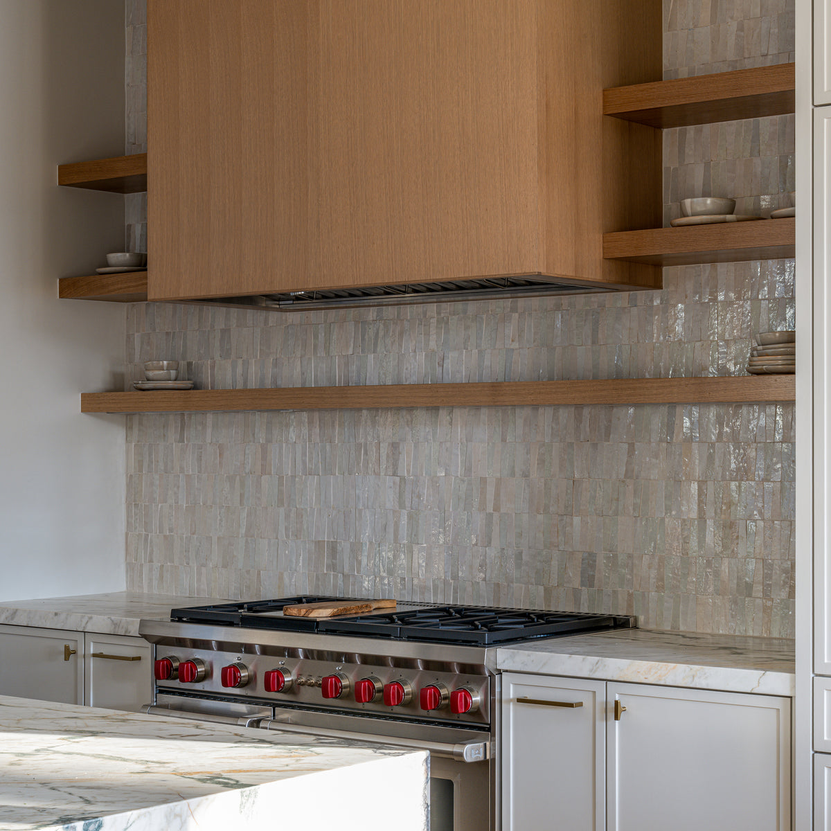 trapezoid zellige tile as backsplash in kitchen