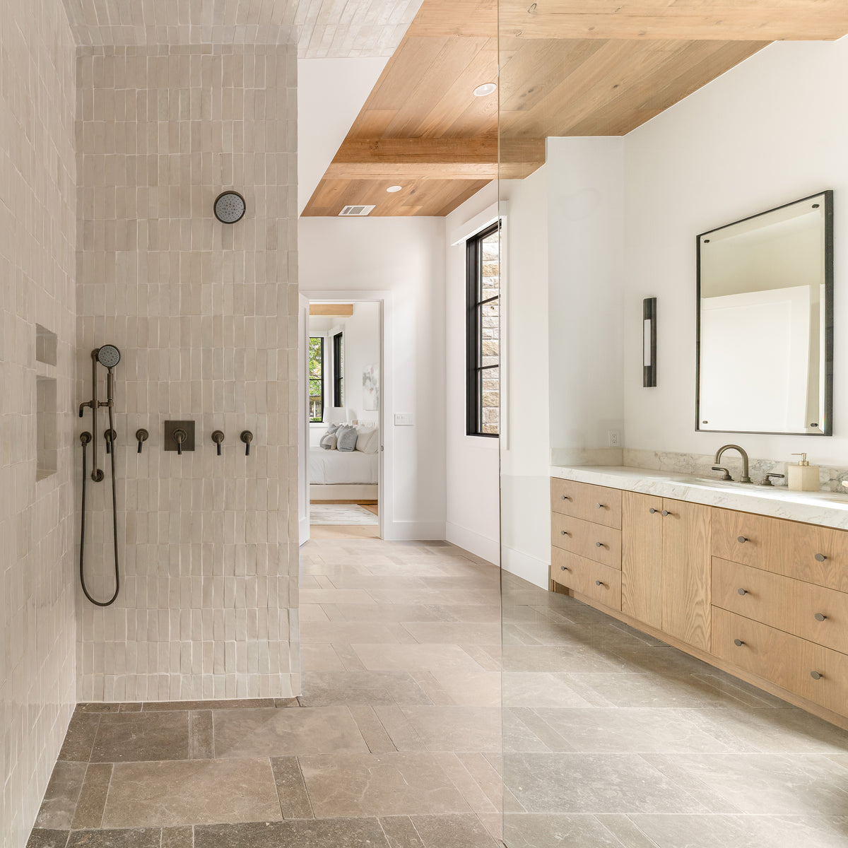 white rectangle zellige in shower