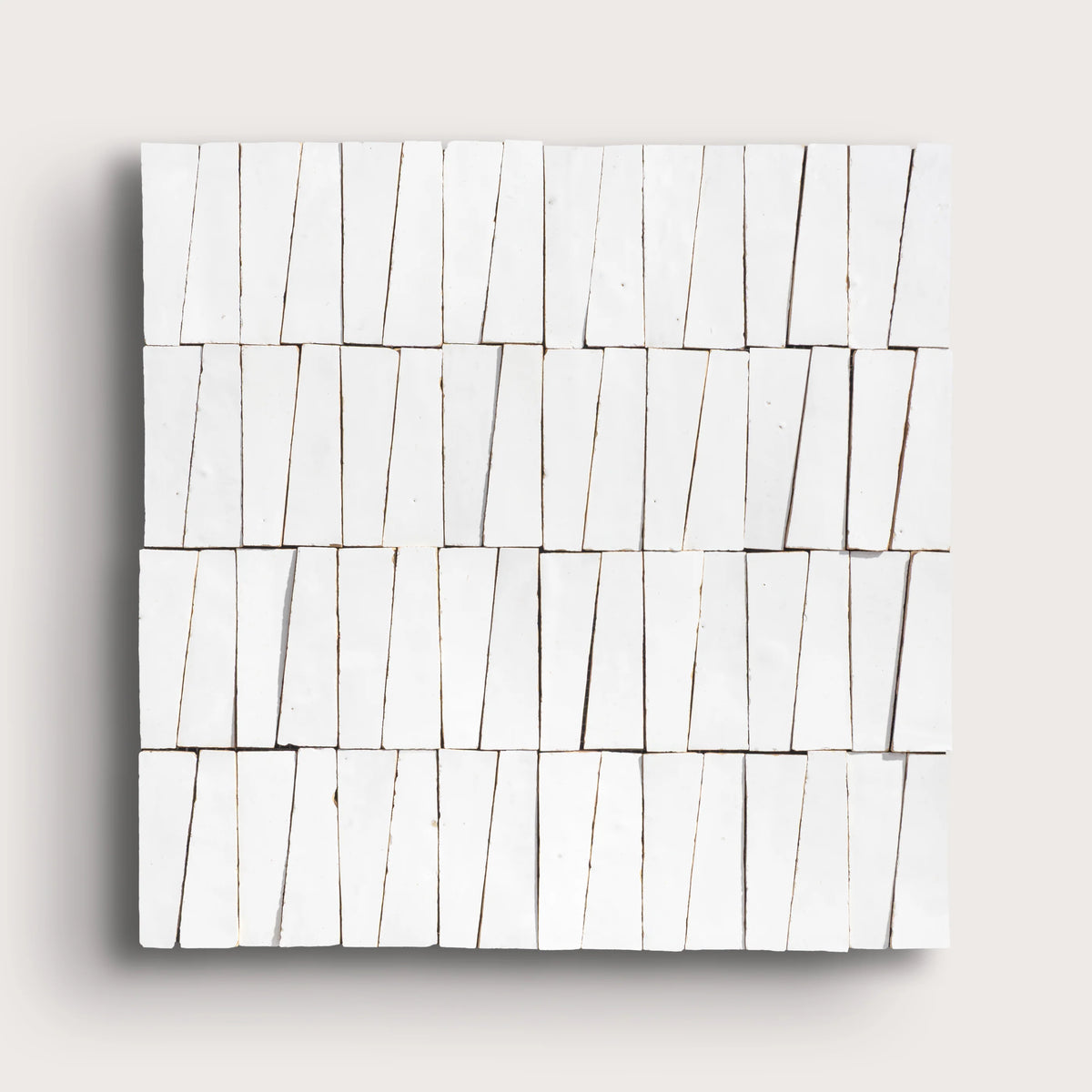 Bright White 1x4 Trapezoid Mosaic Zellige Tile