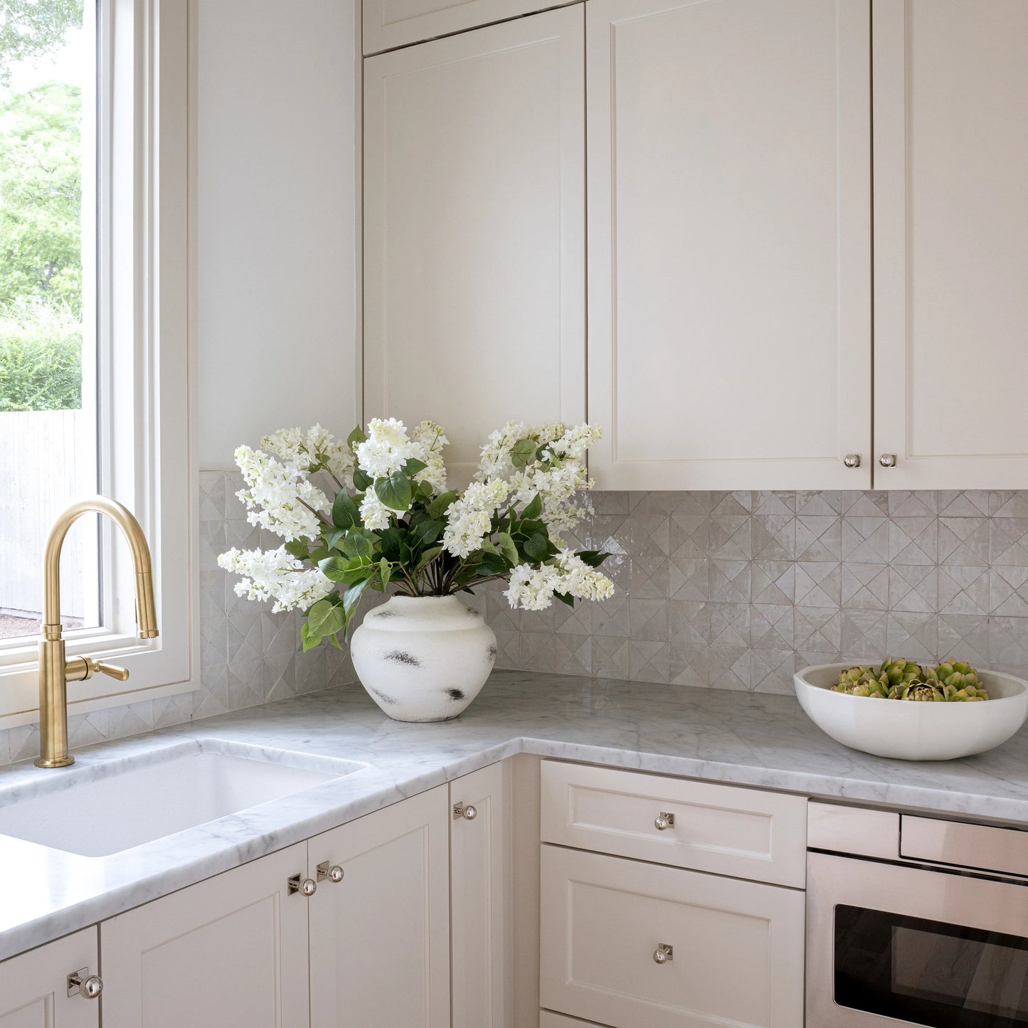 Snow White Triangle Mosaic Zellige Tile