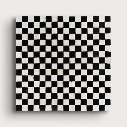 Snow & Black Zellige 1" Checkerboard Mosaic