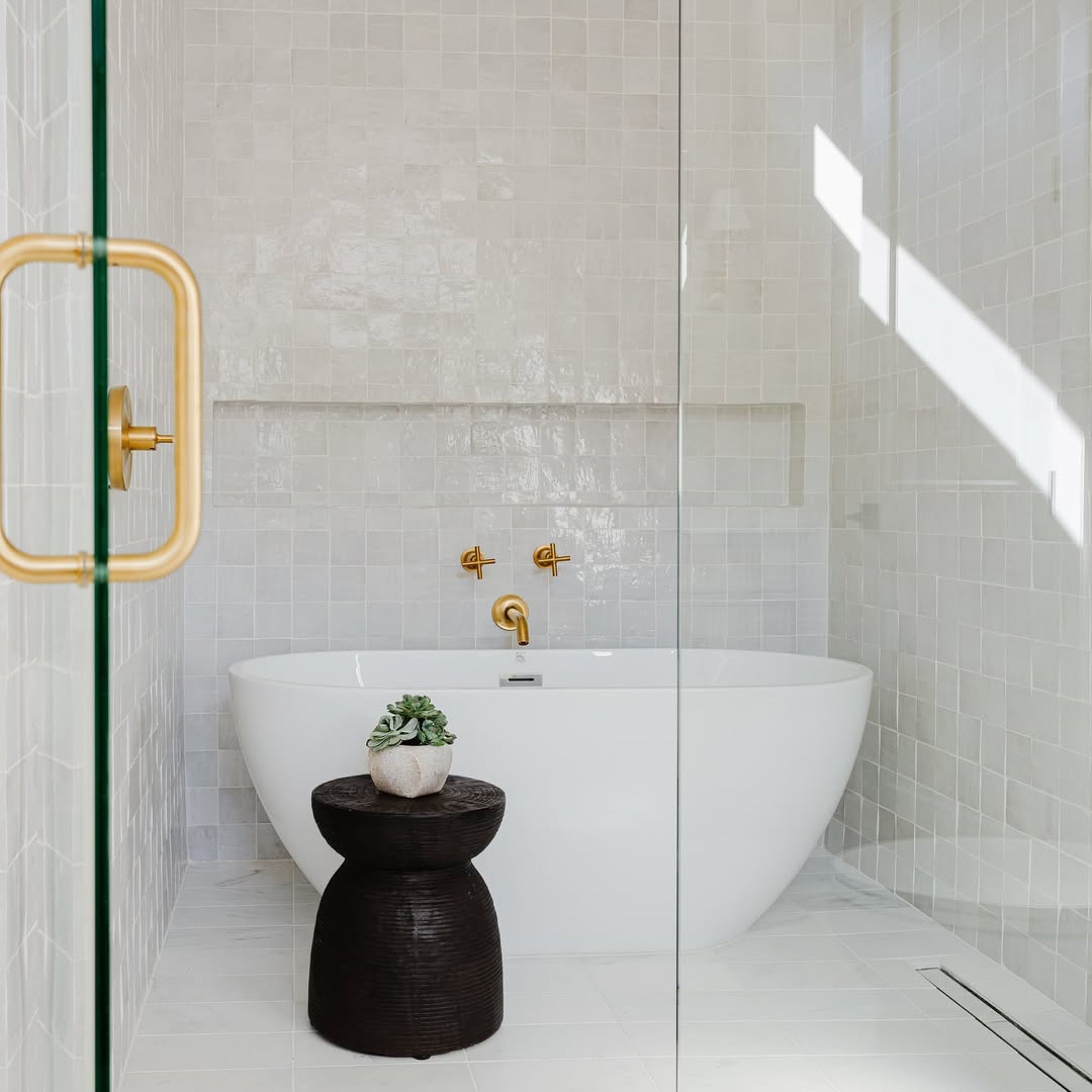 Snow White 4x4 Zellige Tile,Solids,Zellige Tile, installed on shower walls-Riad Tile