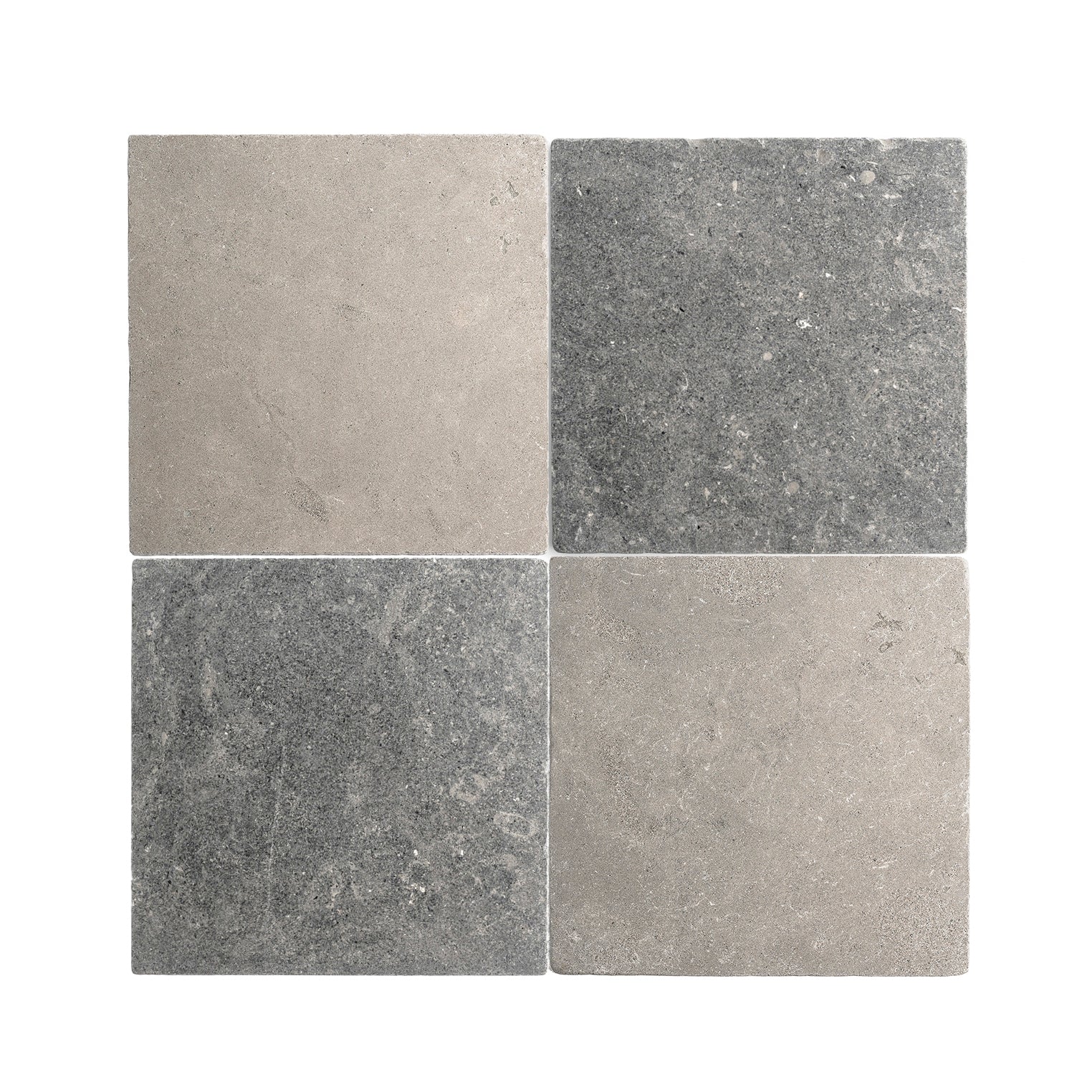 Akal Dark & Azru Grey 12x12 Moroccan Limestone | Tumbled & Honed – Checkerboard Bundle