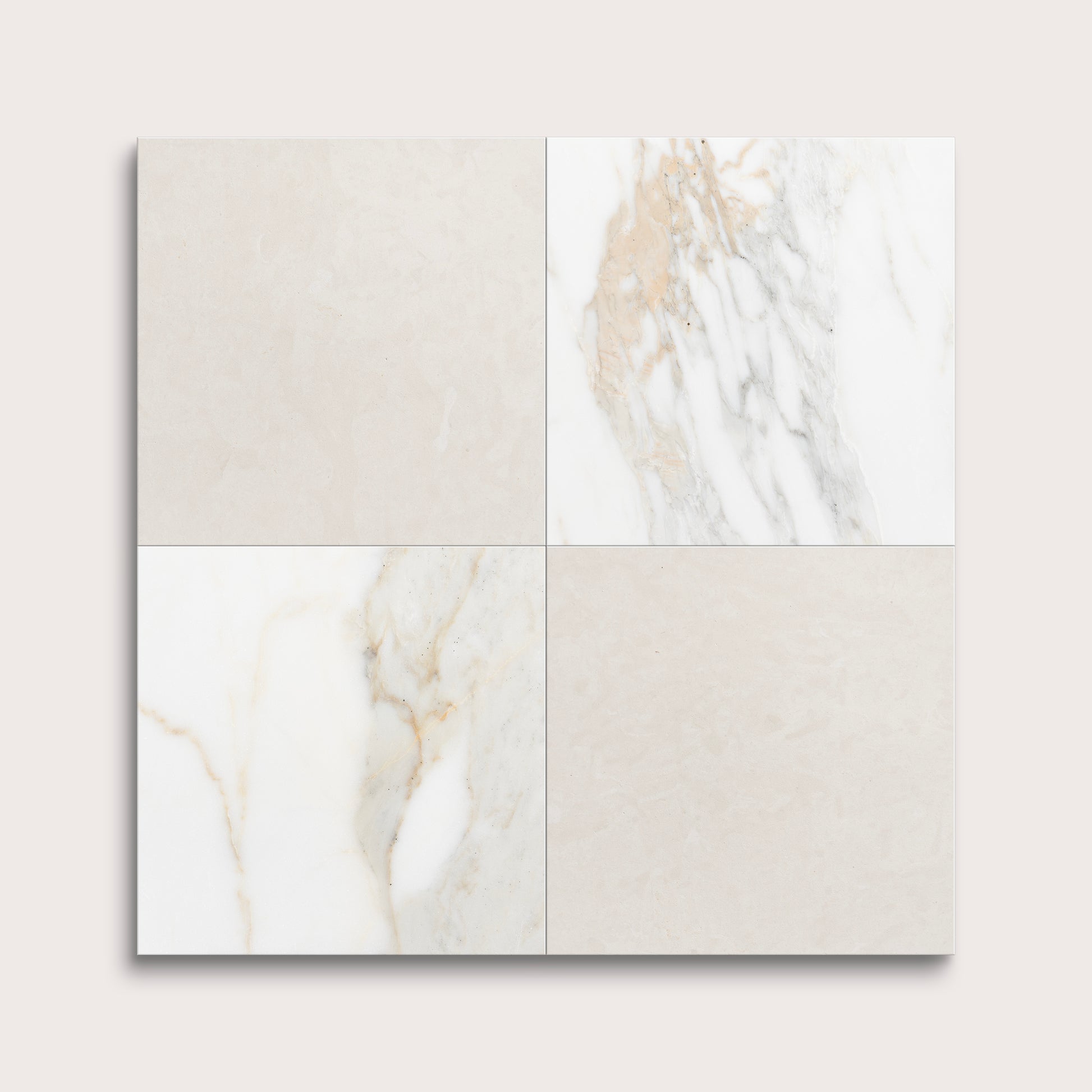Four square tiles with marble pattern on a white background