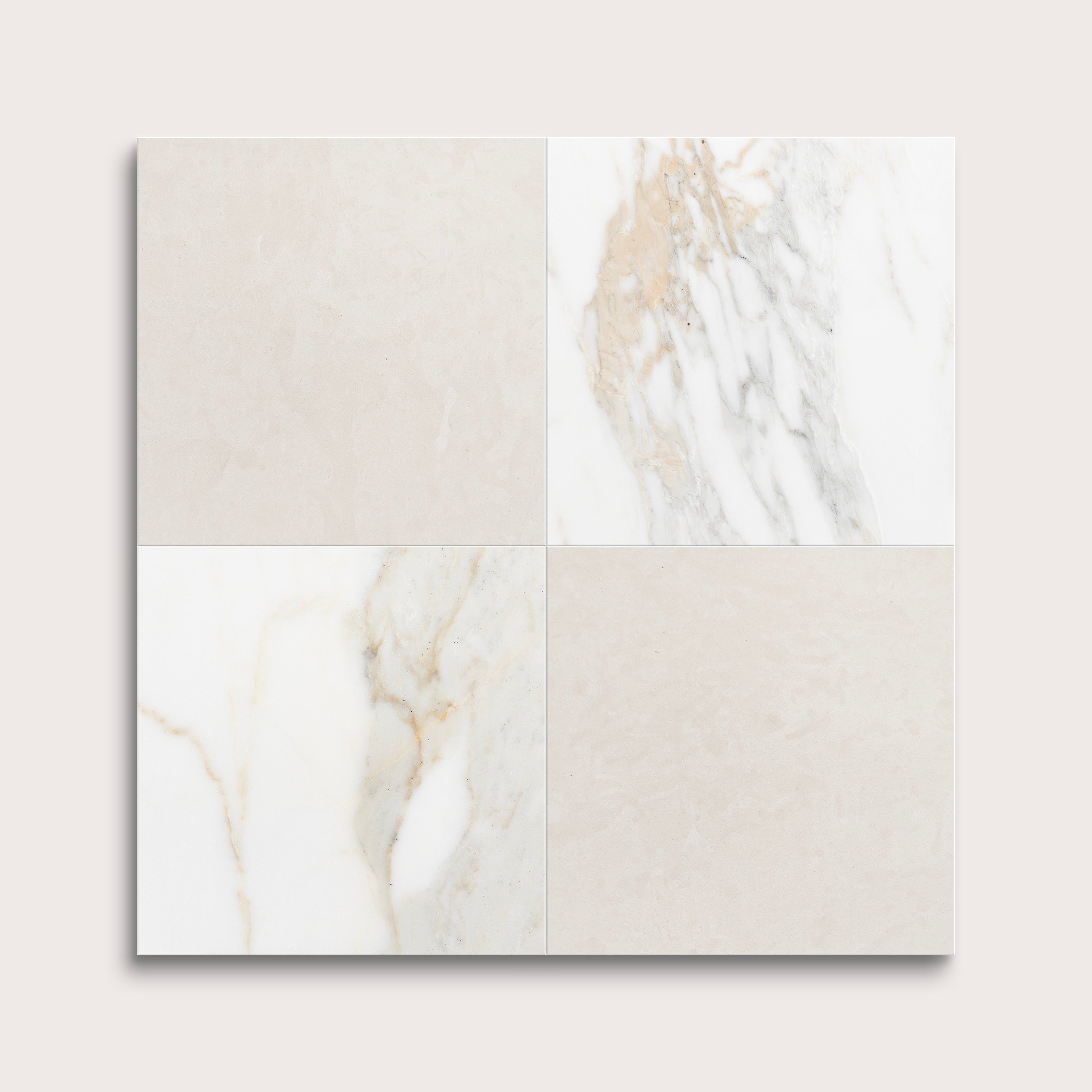 Four square tiles with marble pattern on a white background