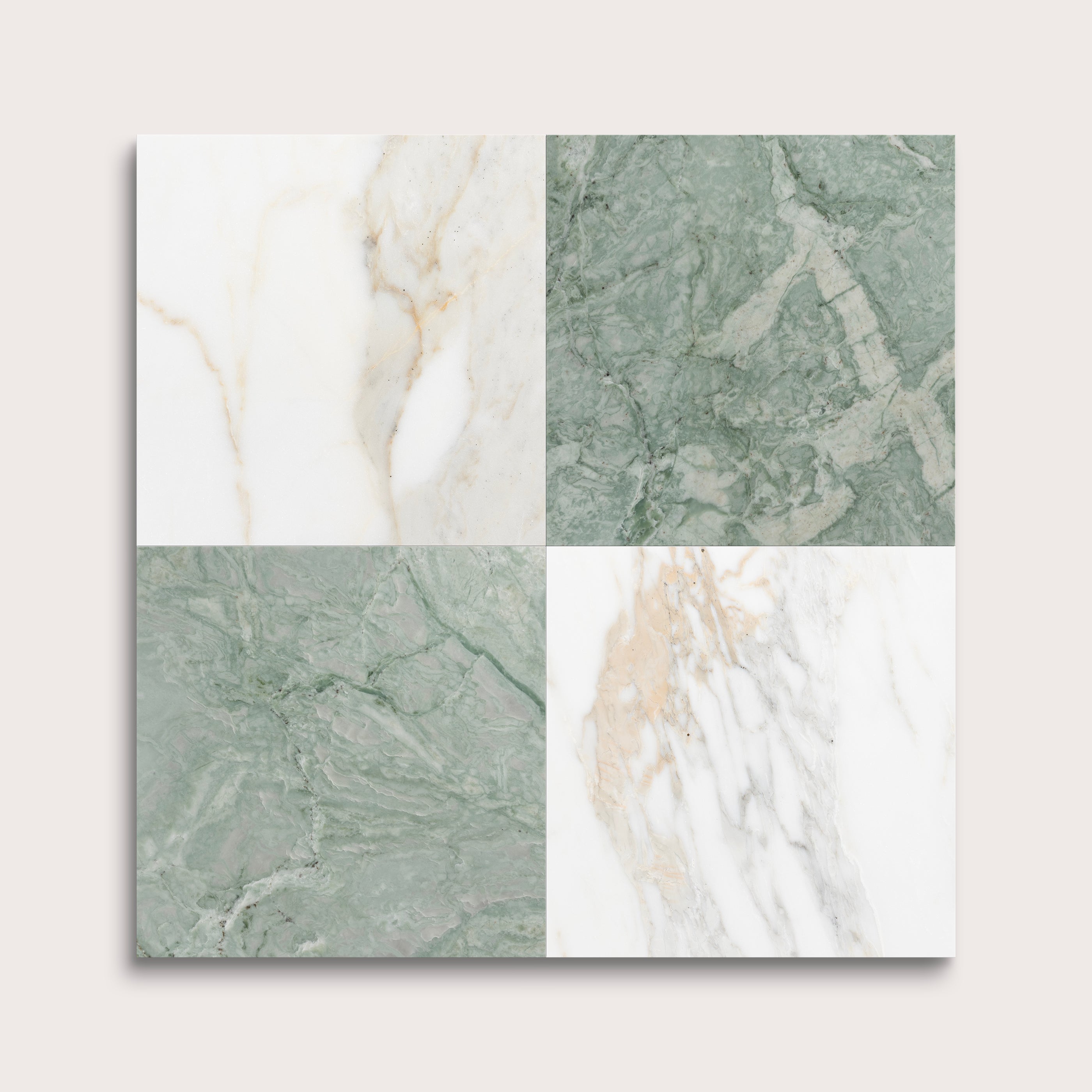marble and limestone square tiles in checkerboard pattern on light grey background