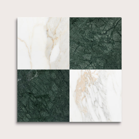 marble square tiles in checkerboard pattern on light grey background