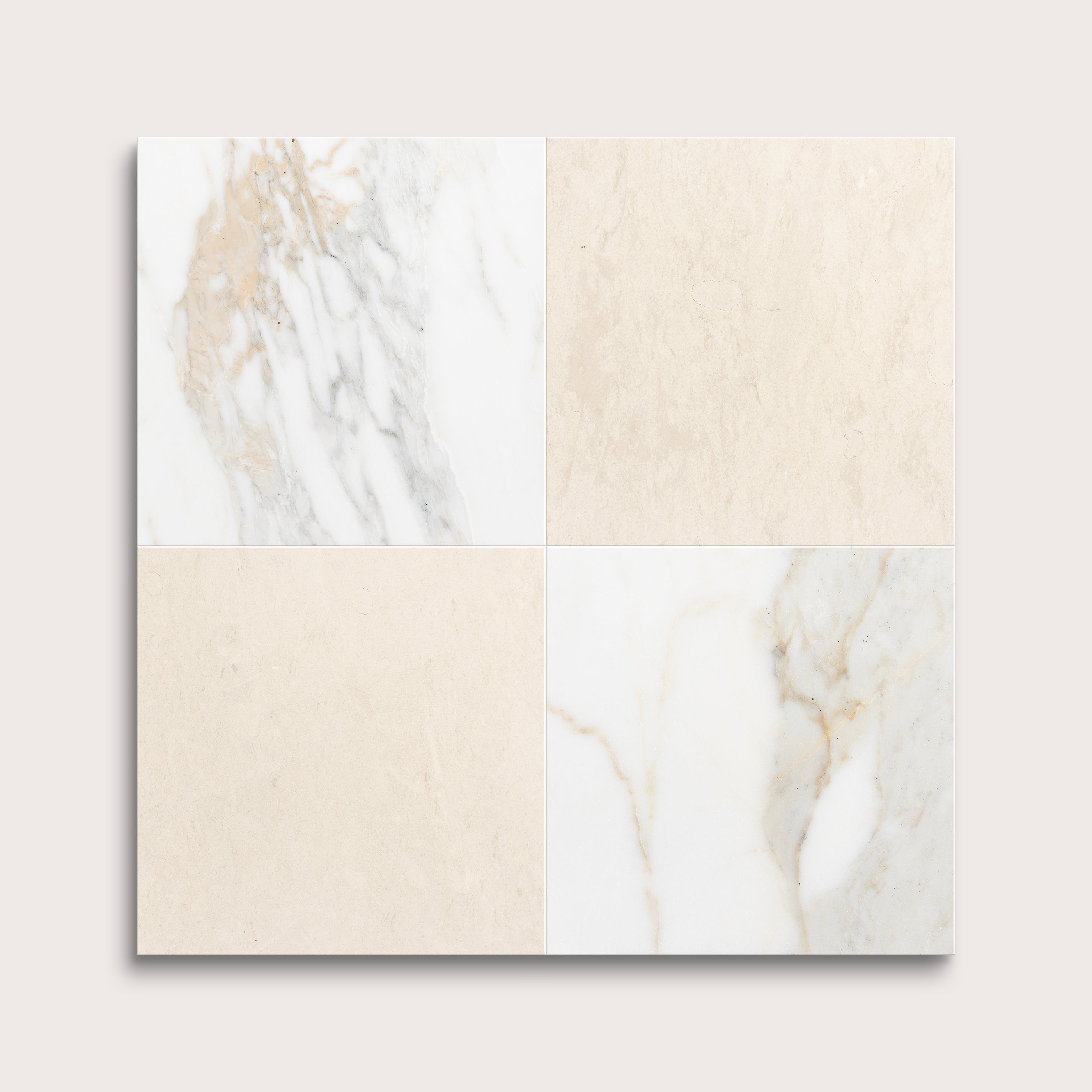Four square tiles with marble pattern on a light gray background
