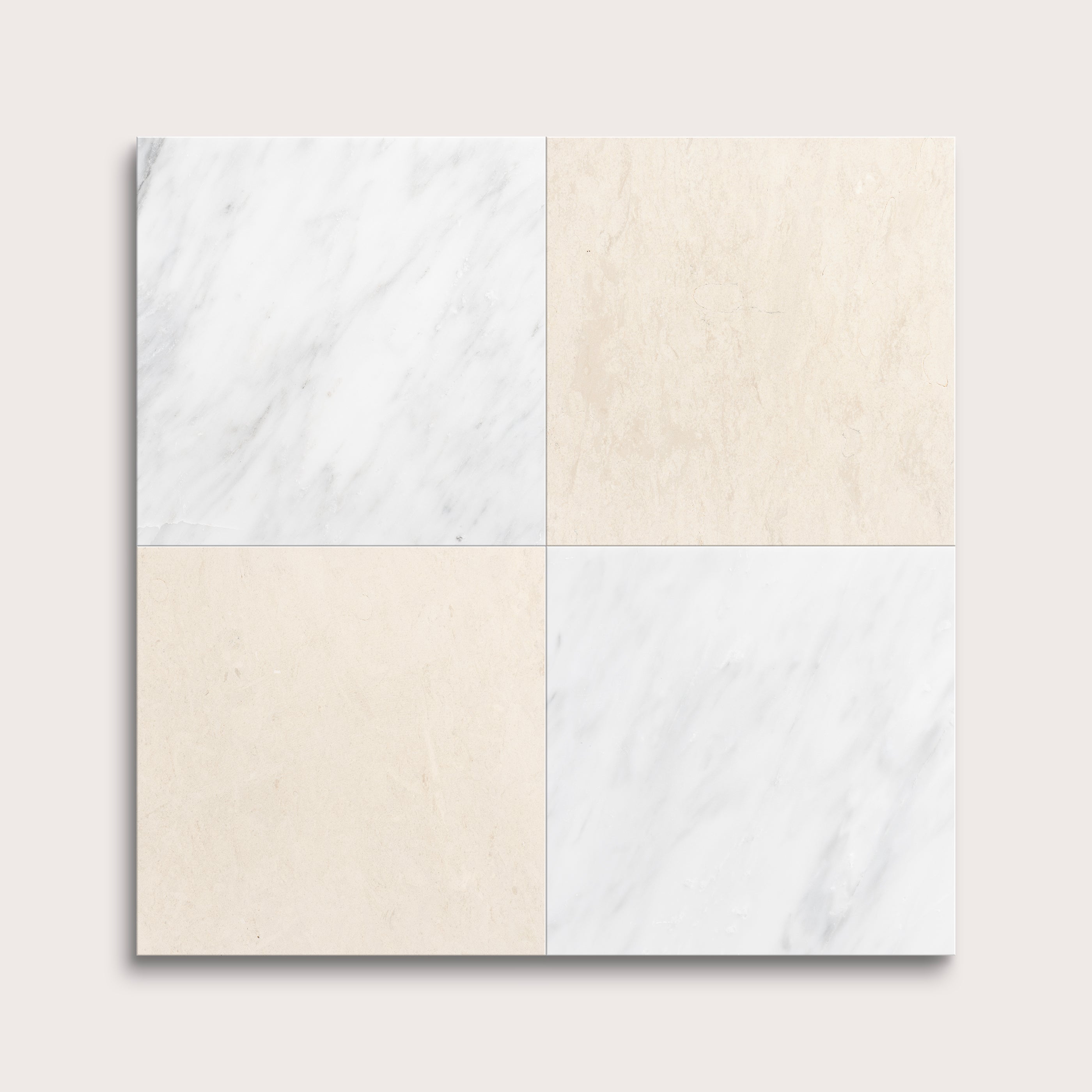 Four square tiles with different textures on a light gray background