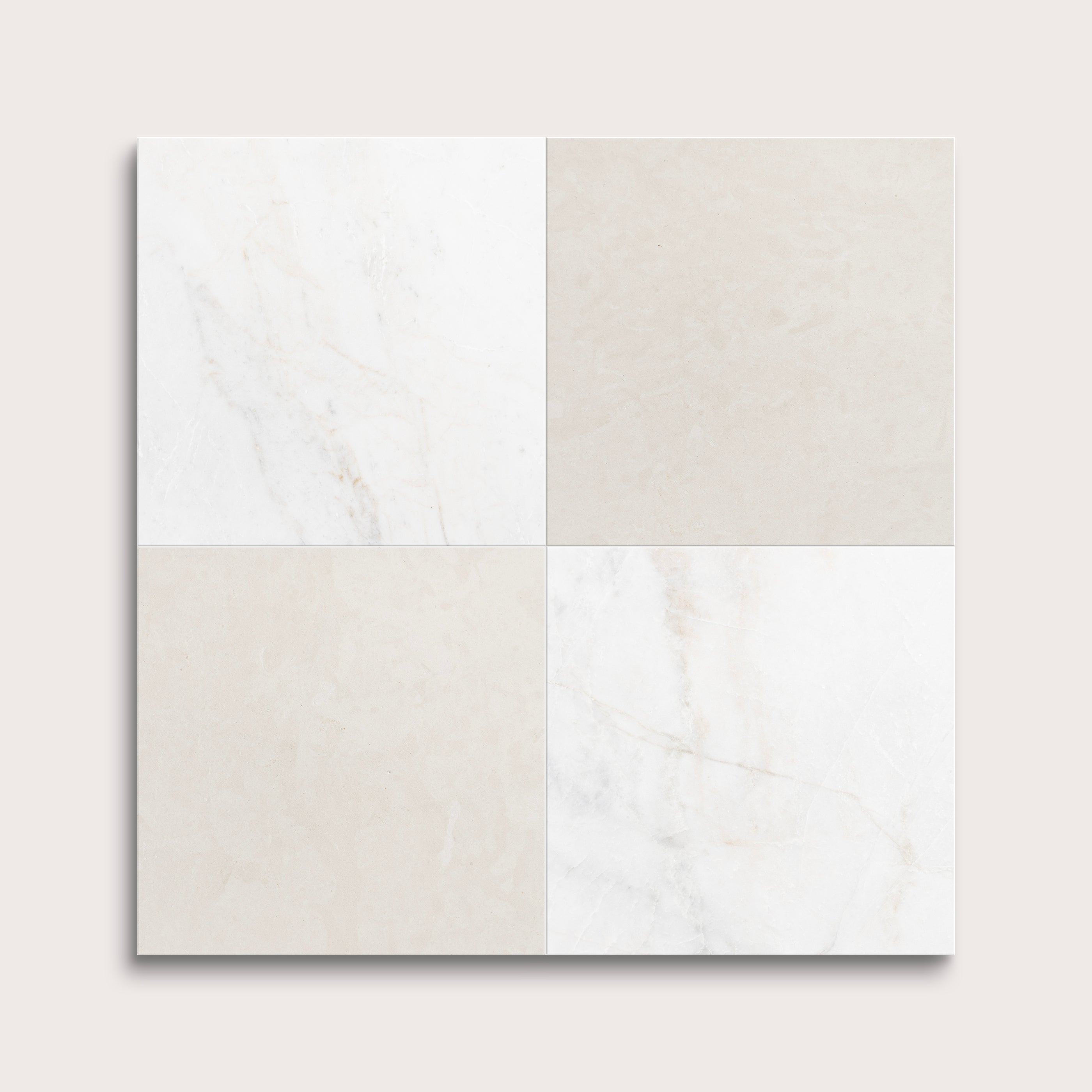Four square tiles with marble pattern on a white background