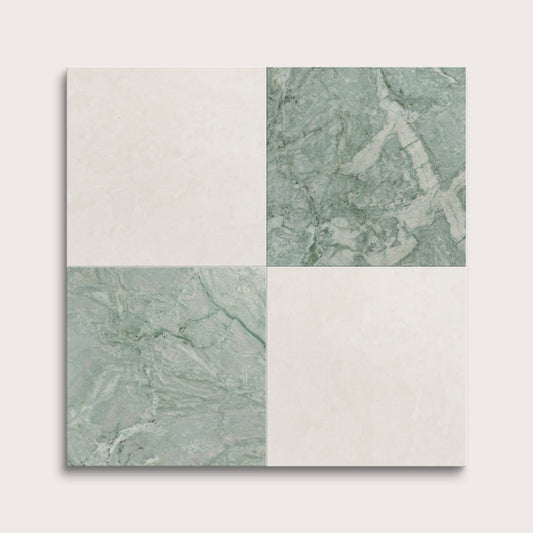 French Linen & Mint Green 12x12 Limestone & Marble | Honed - Checkerboard Bundle