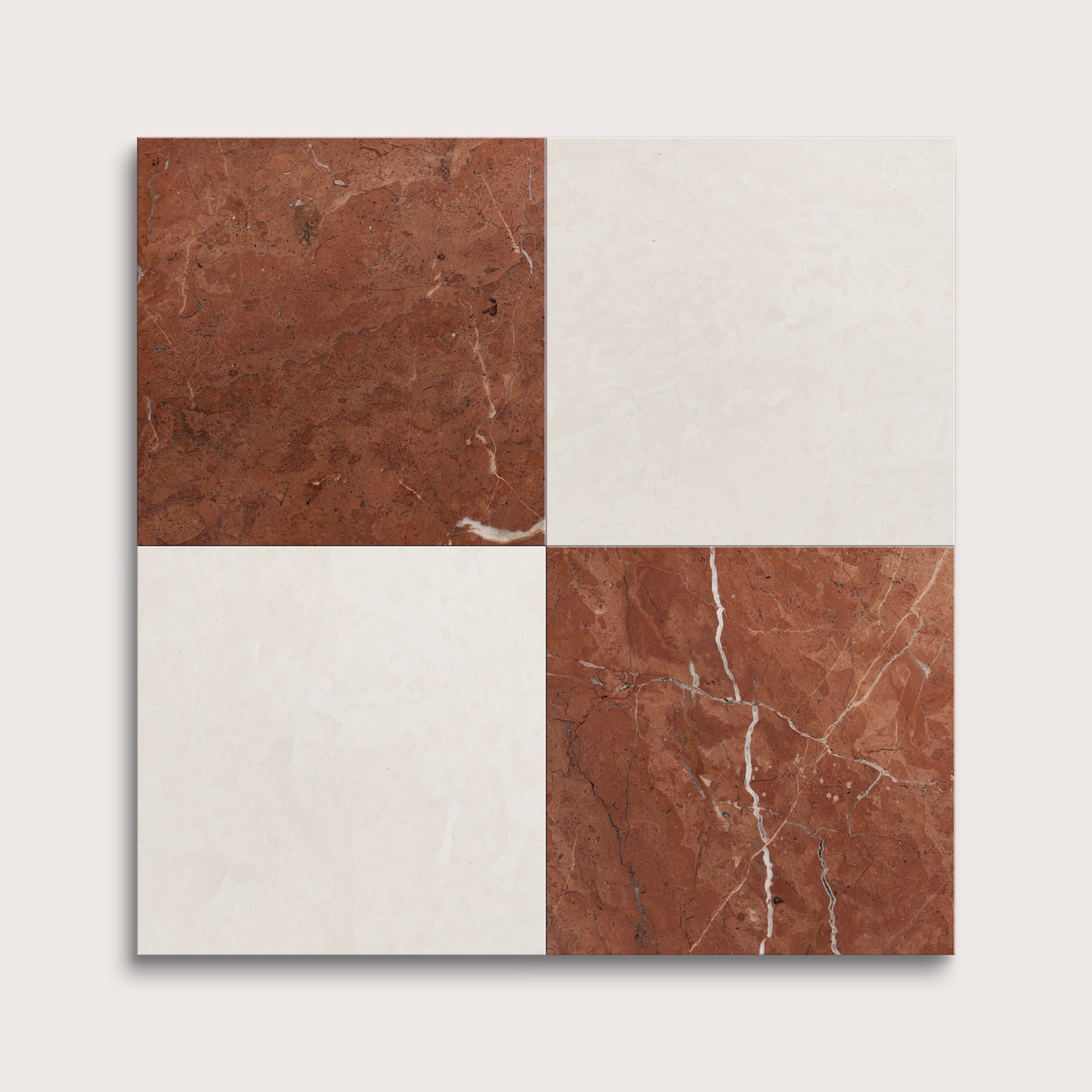 Four square tiles with brown and white marble patterns on a light gray background