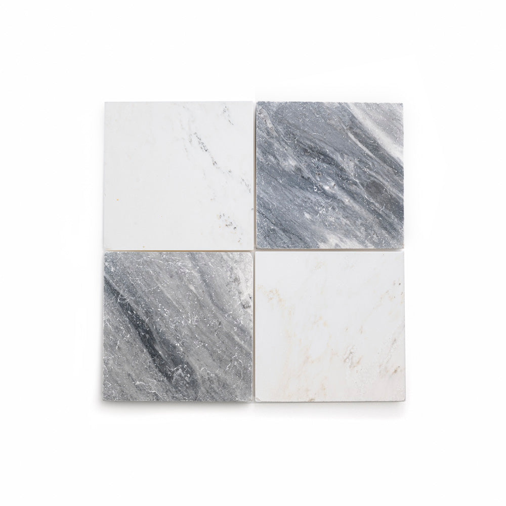 Bardiglio Grey 12″x12″ Tumbled & Casablanca Carrara 12″x12″ Tumbled Checkerboard Bundle