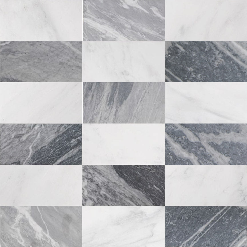 Casablanca Carrara & Bardiglio Grey – Honed – 6″x12″ Checkerboard Bundle